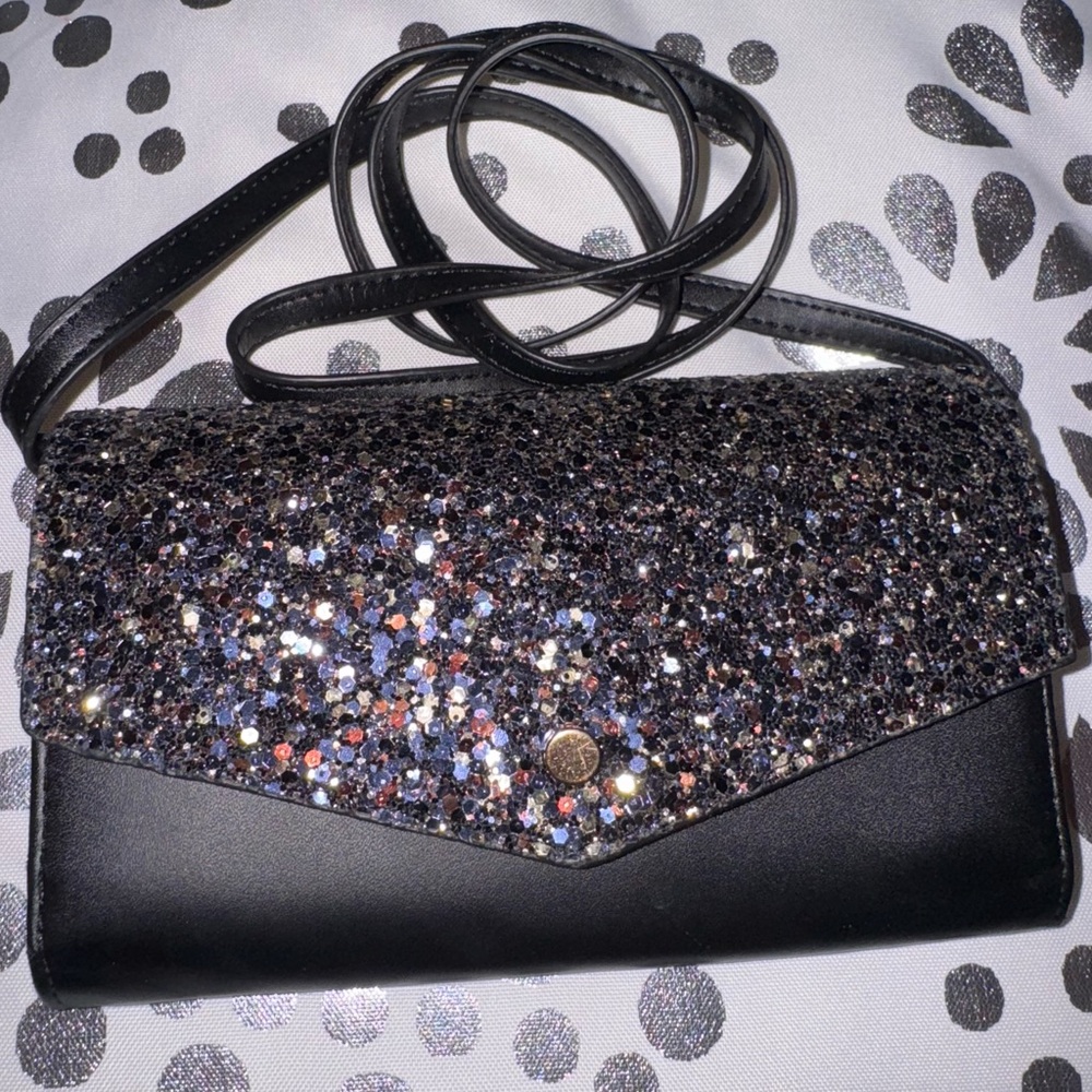 Black and Silver Glitter Clutch Bag